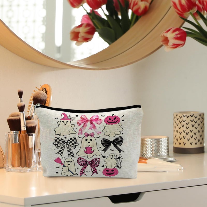 RYYCDOI Coquette Bow Ghost Cosmetic Bags: Cute Halloween Gifts for Women, Horror & Spooky Makeup Bags - Image 2